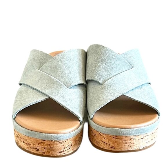 Sorel NEW Cameron Flatform Suede Mule Sandal In Light Green Size 10 - Picture 2 of 9
